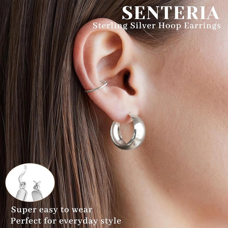Senteria 12mm Wide Thick Hoop Earrings 925 Sterling Silver Hoop Earrings for Women Hypoallergenic 14K Real Gold Plated Hoops Large Earring Lightweight Chunky Hoops Earring for Women 25/30/40/50MM - Image 2
